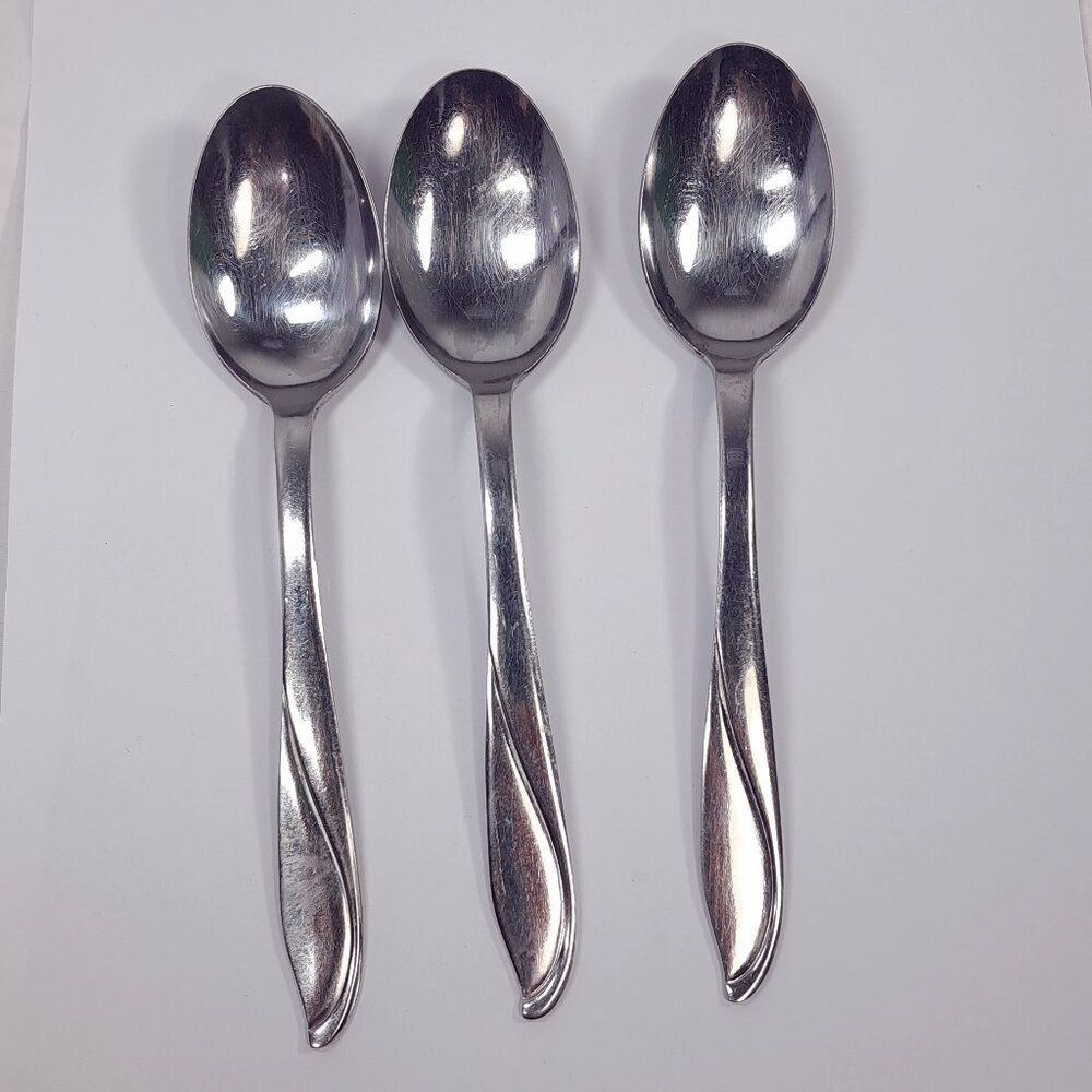Vintage Utica Cut. Co. Japan‎ stainless oval soup spoon set 3 swirl UTI51 Cut co